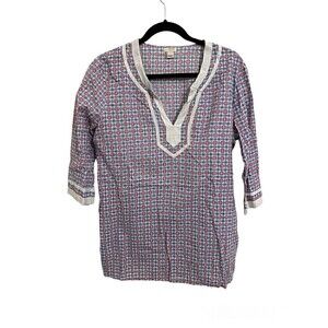 J. Crew Outlet Blouse Size M Womens 100% Cotton 3/4 Sleeve Multicolor Tunic